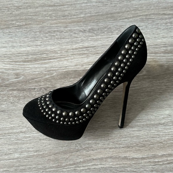 Sergio Rossi Black Suede Silver Studded Platform Pumps - Picture 3 of 13